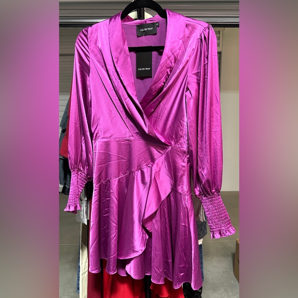 Calvin Tran | Magenta Long Sleeve Mini Dress